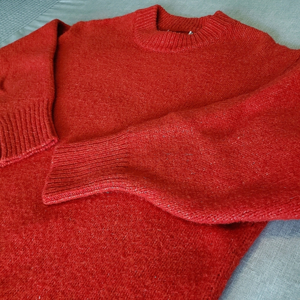 Thick Zara Red Sweater Winter Crewneck Long Full  Sleeve Christmas Top